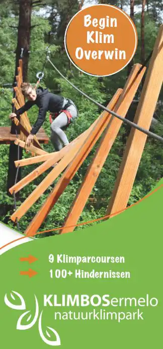 Bij Klimbos Ermelo vind je 8 gave parcoursen met meer dan 90 uitdagende hindernissen.