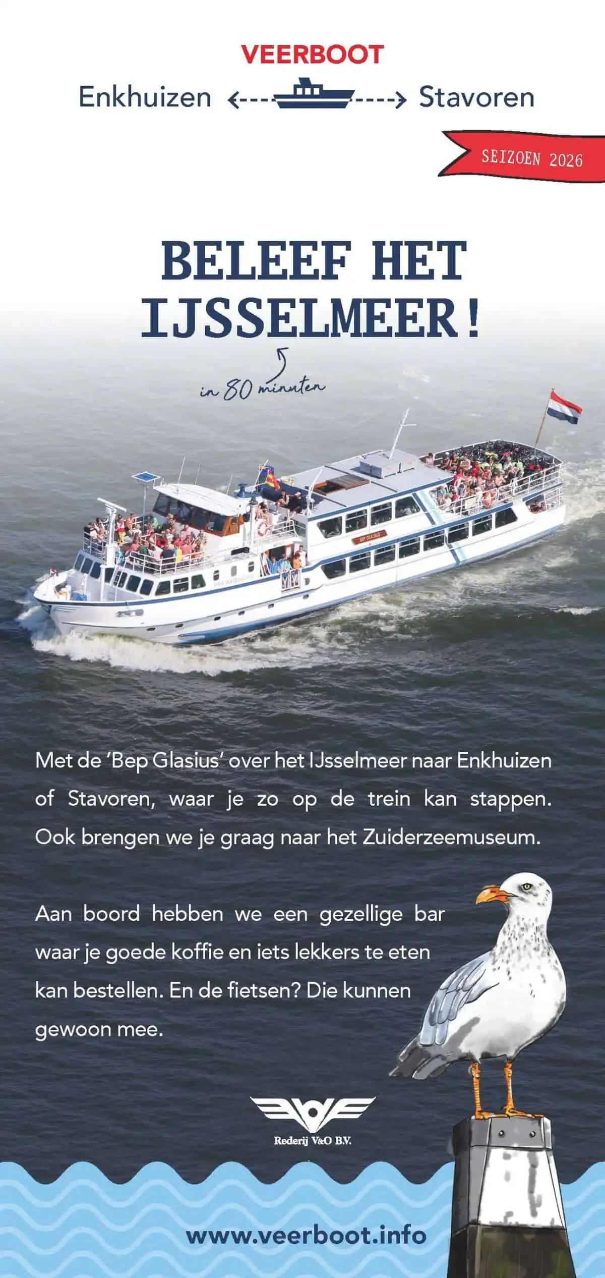 De Veerboot Stavoren - Enkhuizen vaart gezellig met Bep Glasius over het IJsselmeer!