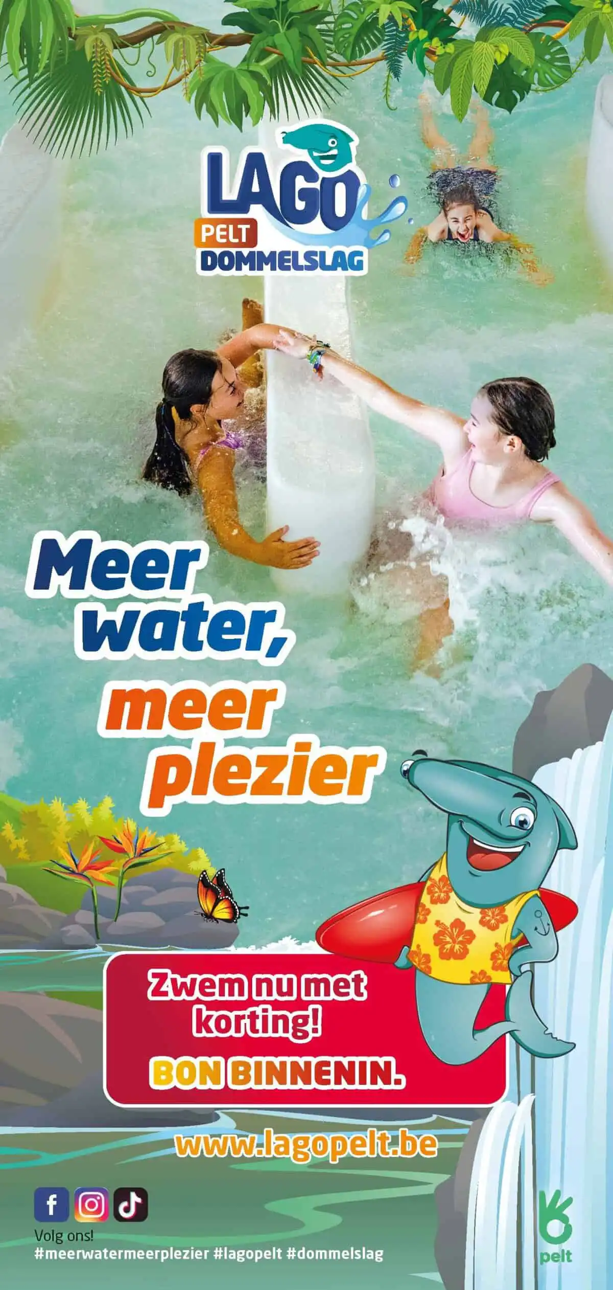 Ontdek Lago Pelt Dommelslag: sportbad, recreatiebad, wildwaterbaan, golfslagbad, bandenglijbaan, buitenbad en ontspannende warme lagune met bubbels!