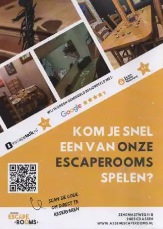 Mooie en uitdagende escape rooms, zelf ontworpen door de eigenaren van Assen Escape Rooms. Ideaal voor familieuitjes, teambuilding en meer!