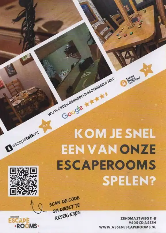 Mooie en uitdagende escape rooms, zelf ontworpen door de eigenaren van Assen Escape Rooms. Ideaal voor familieuitjes, teambuilding en meer!
